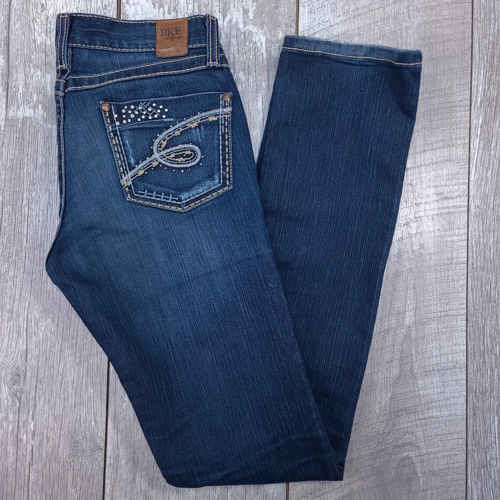 BKE Mya Skinny Jeans Womens 27x32 Dark Wash Embroidered Stretch Denim Distressed